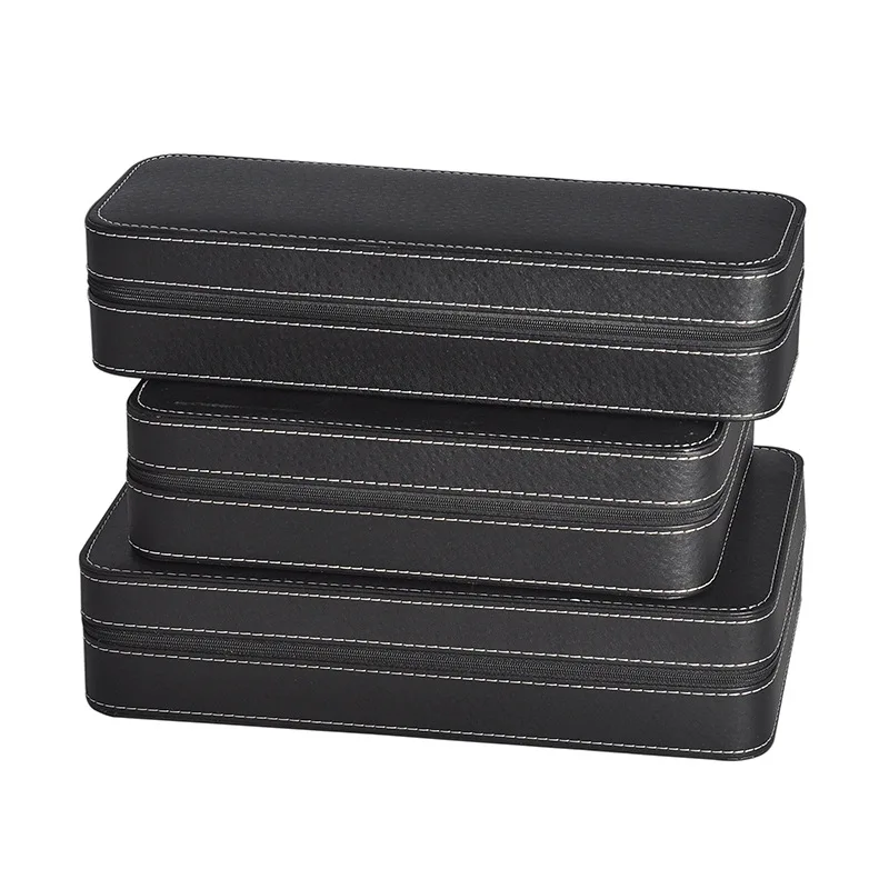 Zíper caixa de relógio à prova de poeira 6/10/12 slot couro do plutônio escudo preto portátil masculino e feminino jóias relógio armazenamento atacado
