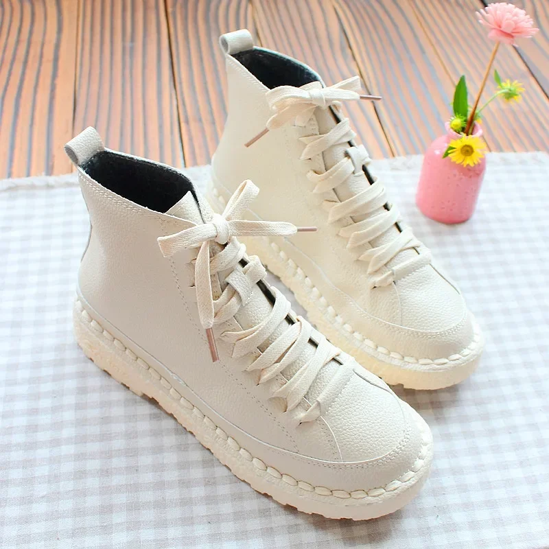 Japanese literary retro round head lacing women flat shoes comfortable soft bottom casual shoes booties Mori girl single boots