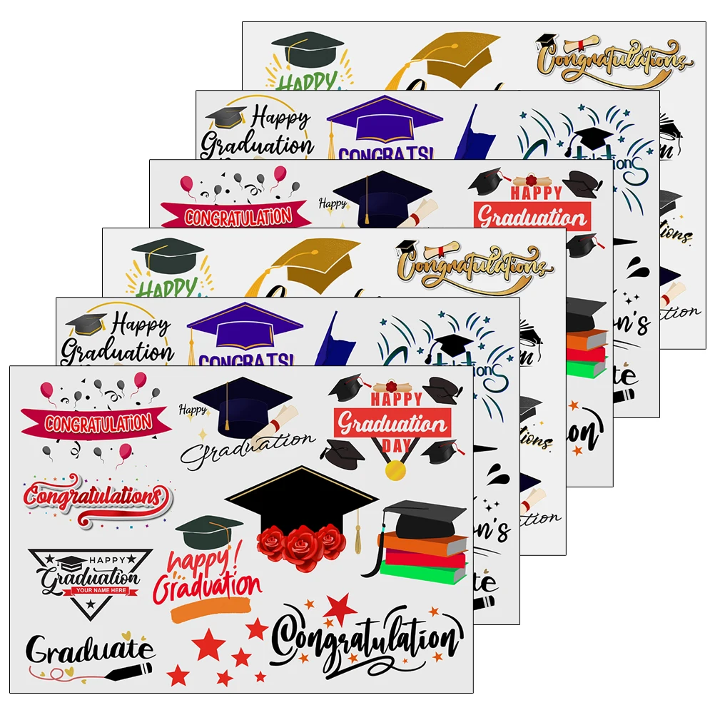 

6 Sheets Sticker Graduation Season Tattoo Stickers The Face Celebration Decorations