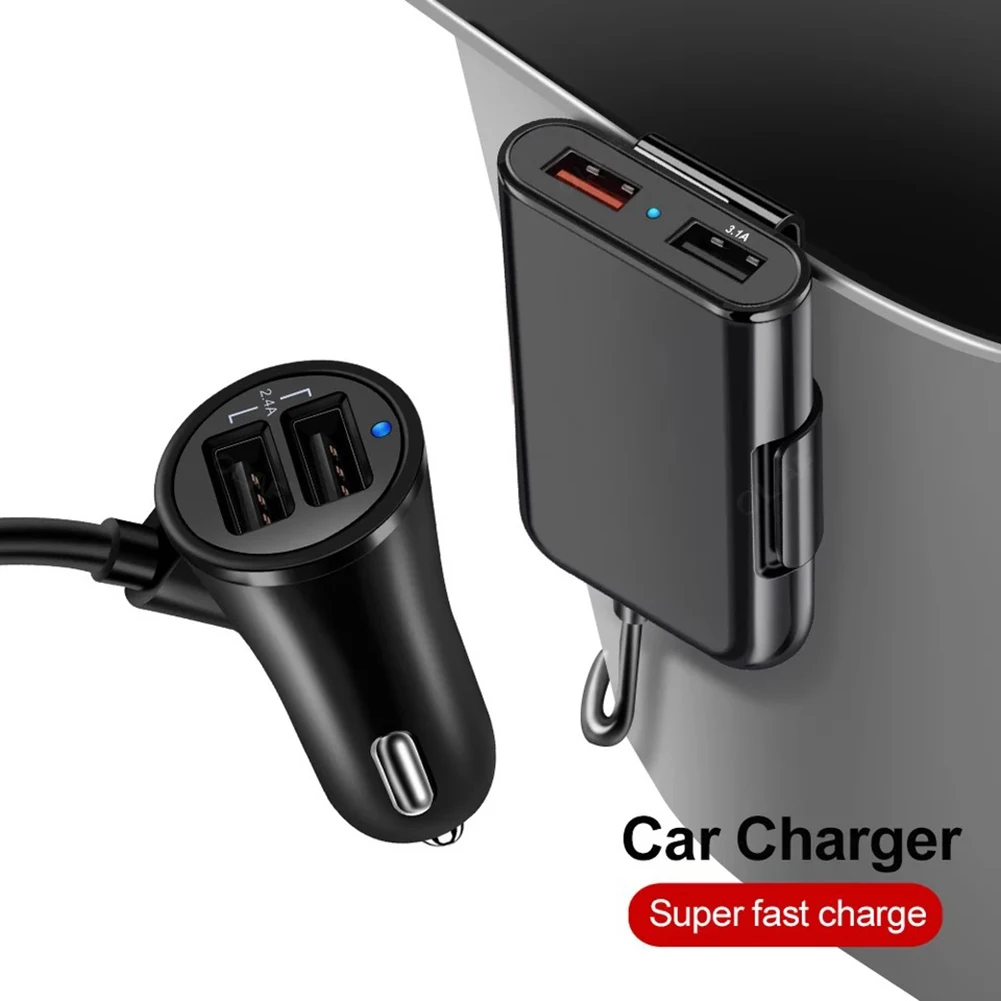 Car Charger With Long Cable 5 USB Ports Charger 4 USB Ports Charger Fast Charging Capability Multiple Device Charging