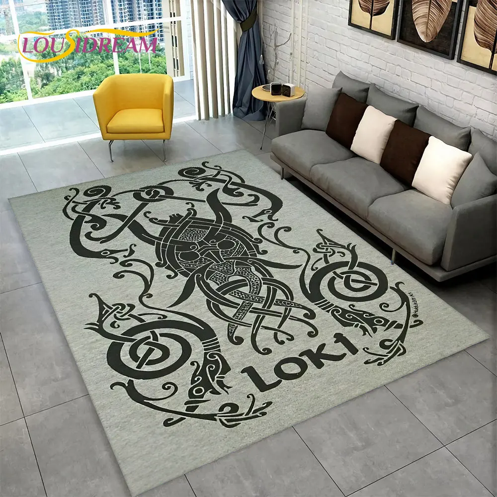 Viking Norse Mythology God Loki Rune Area Rug,Carpet Rug for Living Room Bedroom Sofa Doormat Kitchen Decor,Non-slip Floor Mat