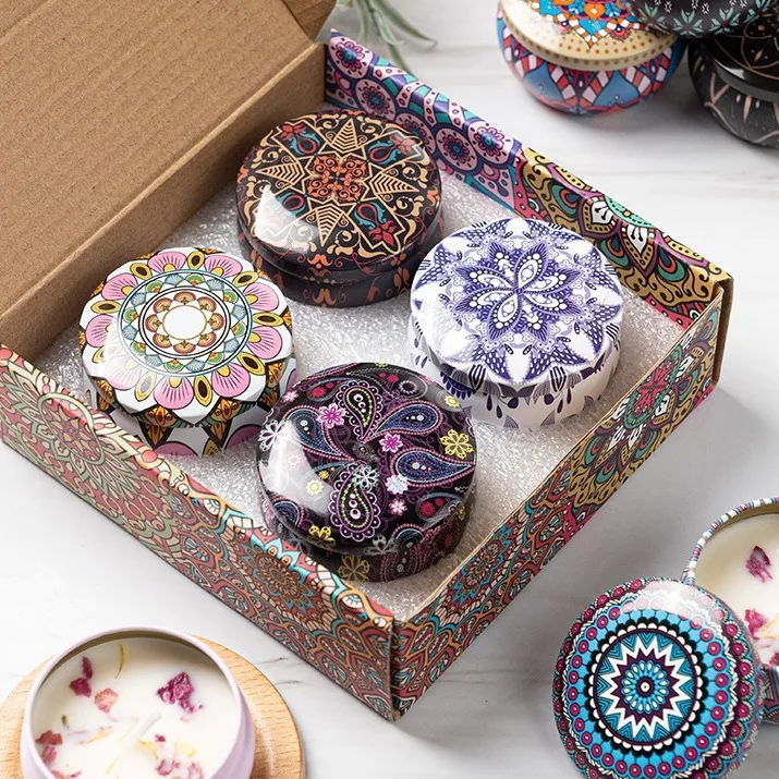 

A set of 4 pieces Aromatherapy Candle Soy Wax Box Set, Romantic Christmas Box, Birthday Gift, Wedding Gift Dried flower candle