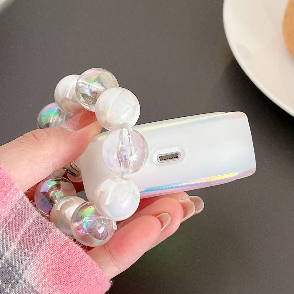 Luxury Laser Gradient Clear Girls Case For Apple AirPods Pro 2 Cases Cute Rainbow Ammor Bracelet Keyring for AirPods 3 1 Coque