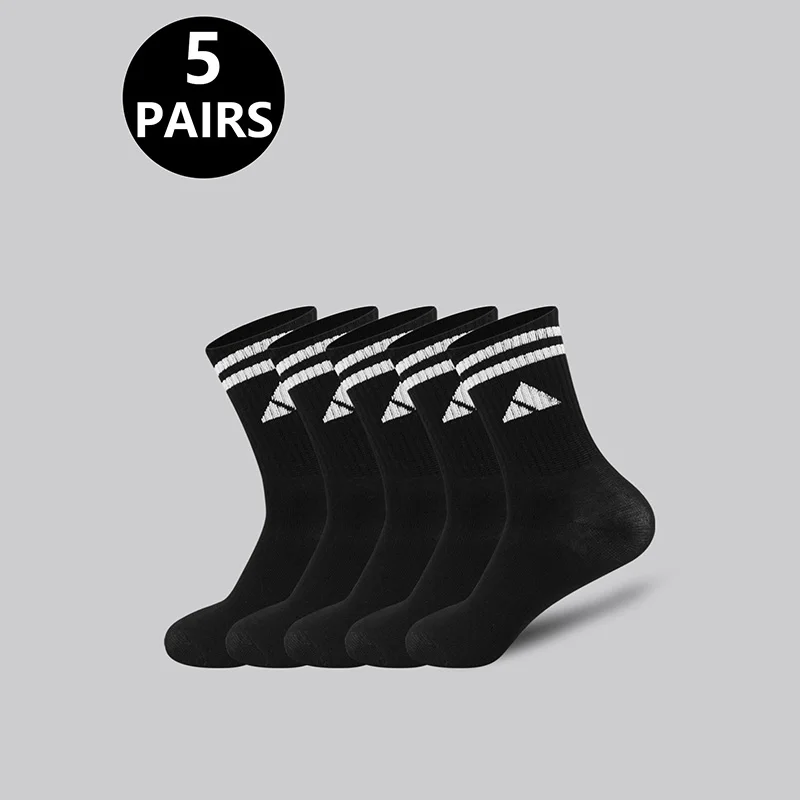 5/10 Pairs Men's Women's Round Neck Striped Triangle Socks Black and White Socks Comfortable Breathable Moisture Wicking Socks