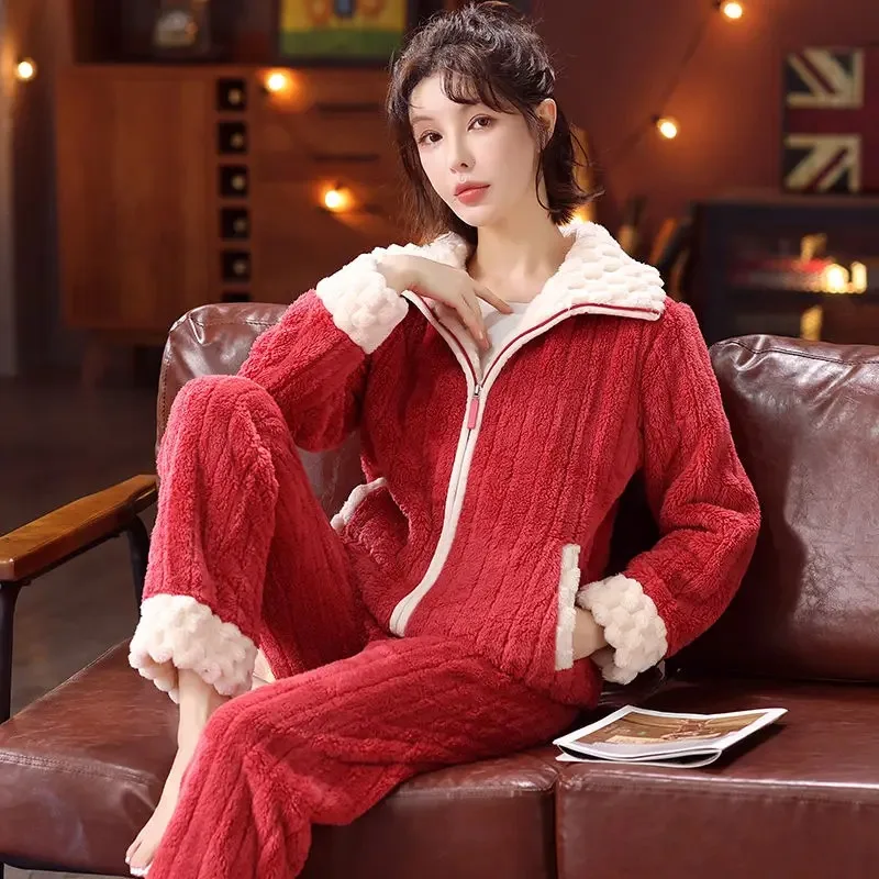 Autumn winter Couple suit Add fleece to thicken zipper Warm, comfortable and loose Can be worn outside Pajamas loungewear