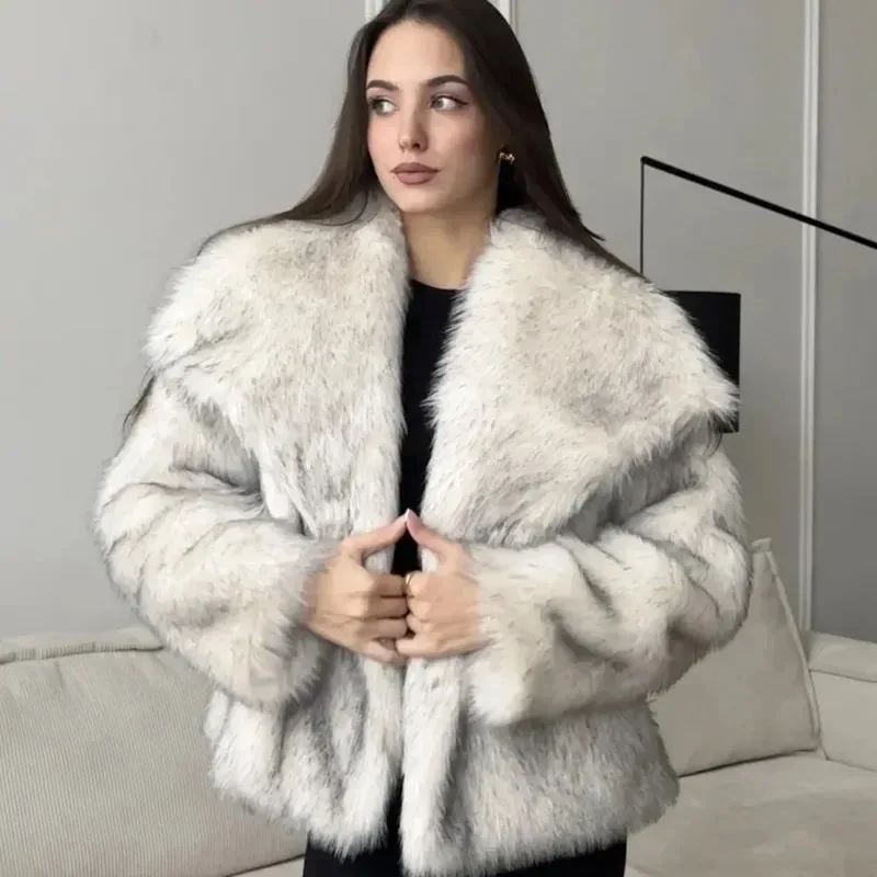 معطف فرو مزيف شتوي من Tuularose موضة فضفاضة غير رسمية سميكة دافئة بأكمام طويلة وطية صدر السترة معطف تويد نسائي أنيق عالي الشارع سترة قطيفة