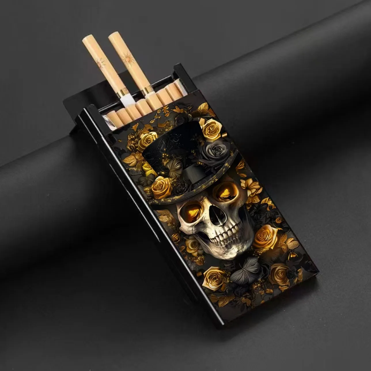 Modisches Skelett-Mythologie-Thema, Metall-Zigarettenetui, Flip-Top, Feuchtigkeit, Aluminium, Aufbewahrungsbox, Damen-Geschenke