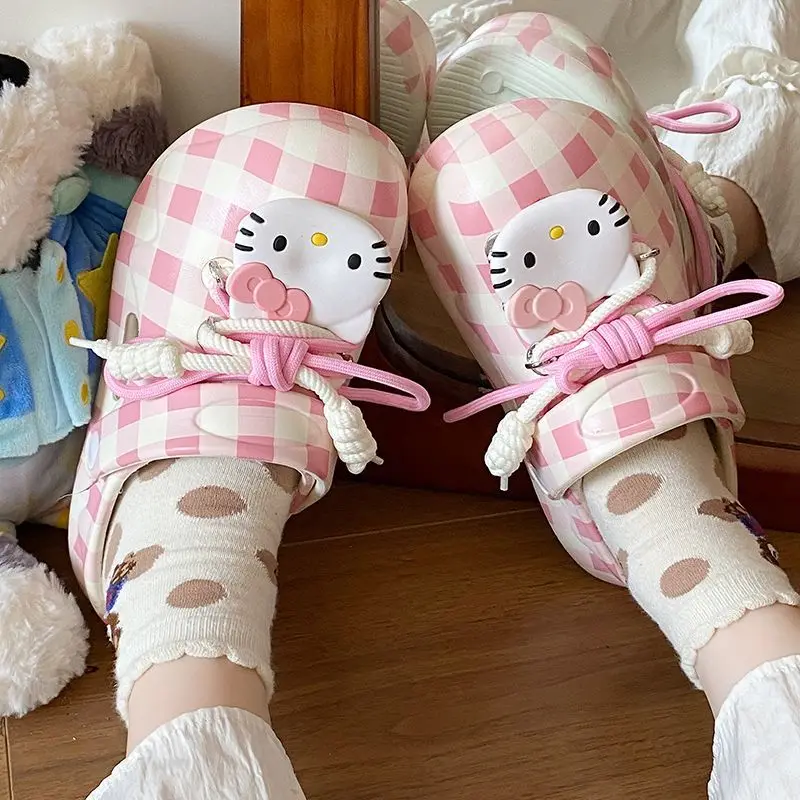 

New Cartoon Sanrio Hello Kittys Cute Eva Beach Slippers Summer Anti-Slip Sandals Kitty Casual Bag-To-Head Slippers Gift Toys