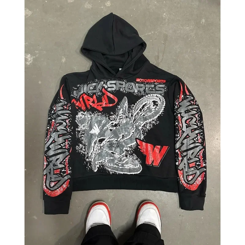 

Американская уличная толстовка с принтом и надписями, зимняя мужская толстовка y2k Goth Harajuku, винтажная толстовка с капюшоном для пары, повседневная свободная модная толстовка