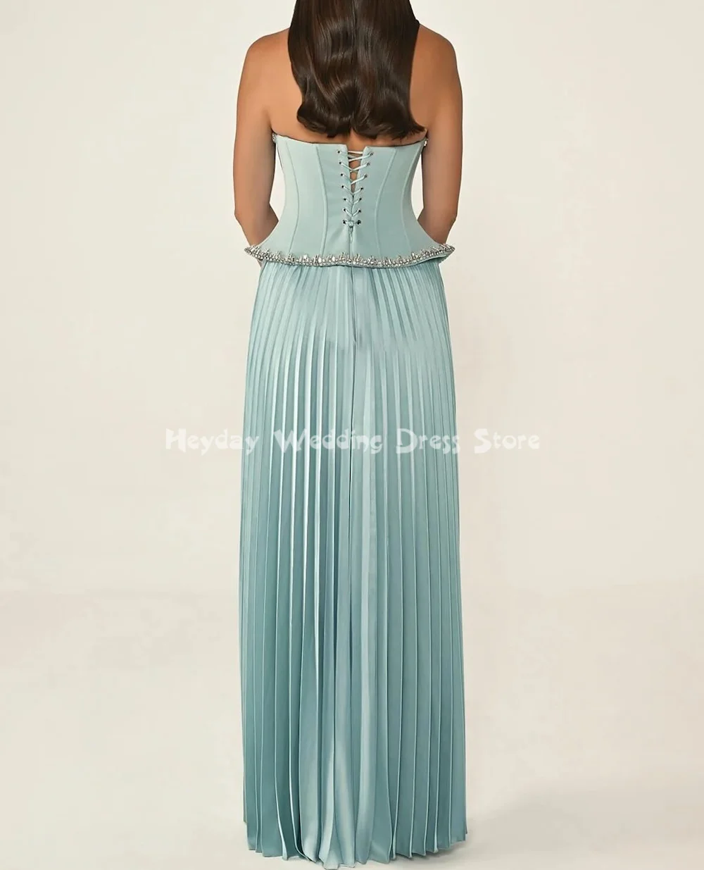 Heyday Damen-Abendkleider, trägerlos, mit Falten, Perlen, geteilte Säule, bodenlang, mit ärmellosen, formellen, eleganten Kleidern 2025