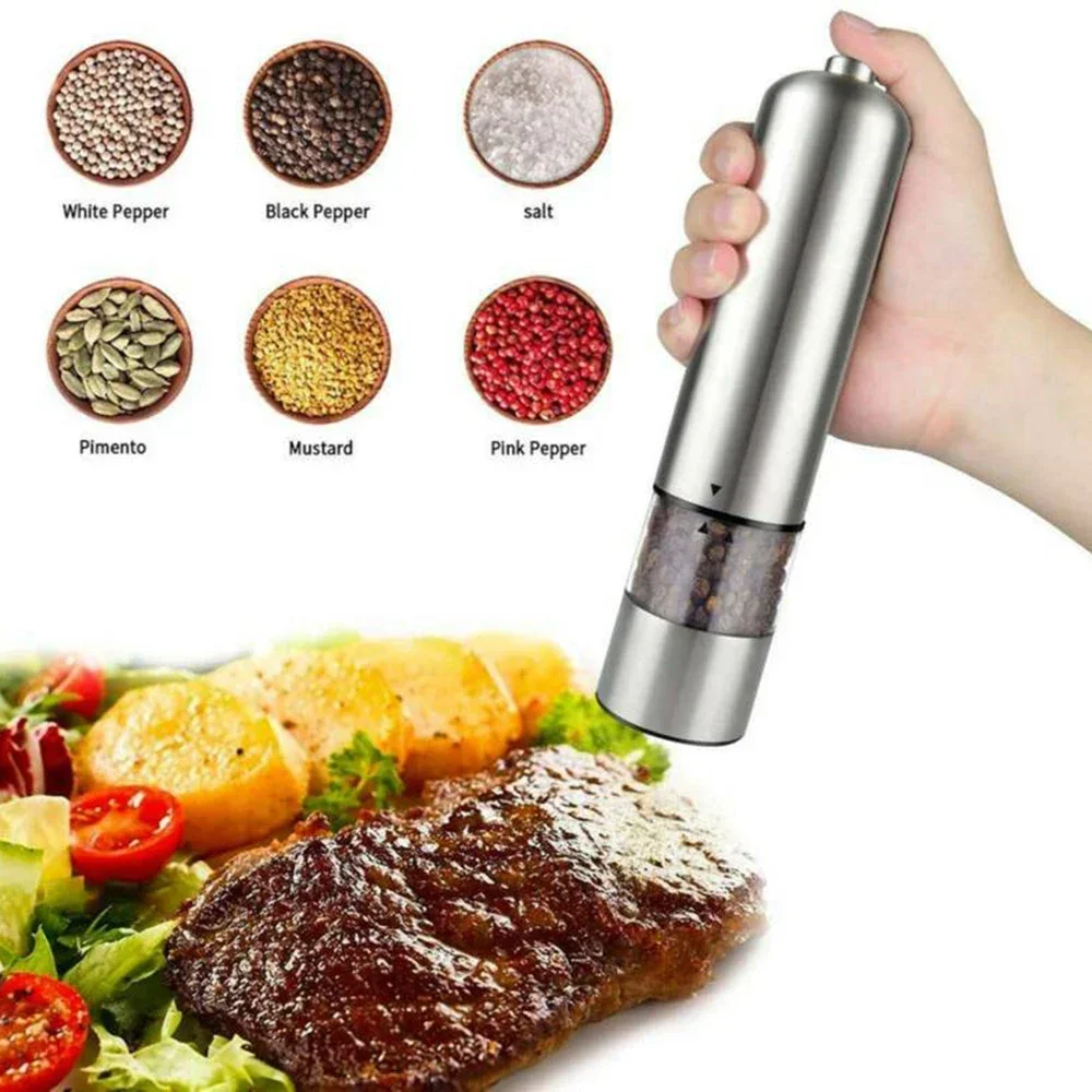 Light Up Electric Auto Salt Pepper Mill Stainless Steel Electronic Grinder Pot Pepper Grinder Grinding Sea Salt Grinder
