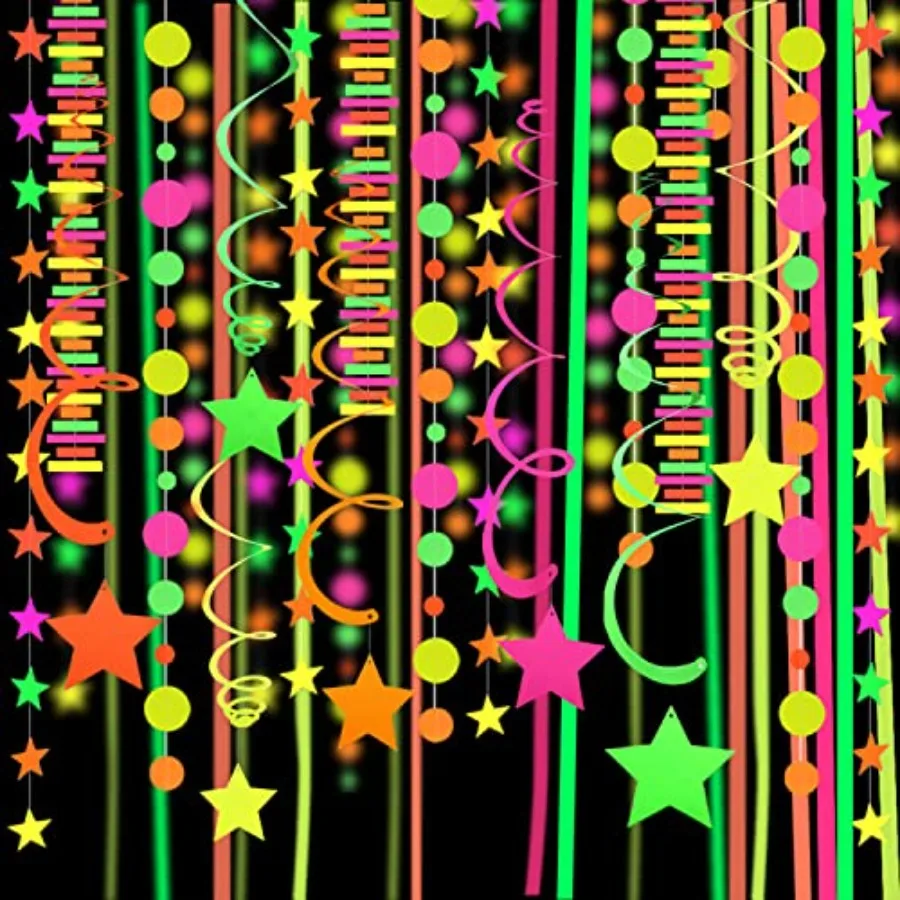 

530feet UV Paper Neon Garland Neon Streamers Glow in The Dark Glow Party plies and Decorations Glow in The Dark Streamers Black