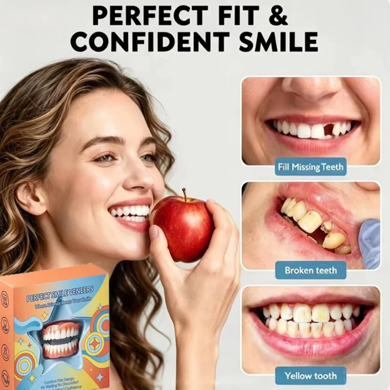 New Handmade Silicone Simulation Upper Lower Teeth Comfort Fit For Meals Outdoor Use Natural Smile Cosmetic Oral Accessory