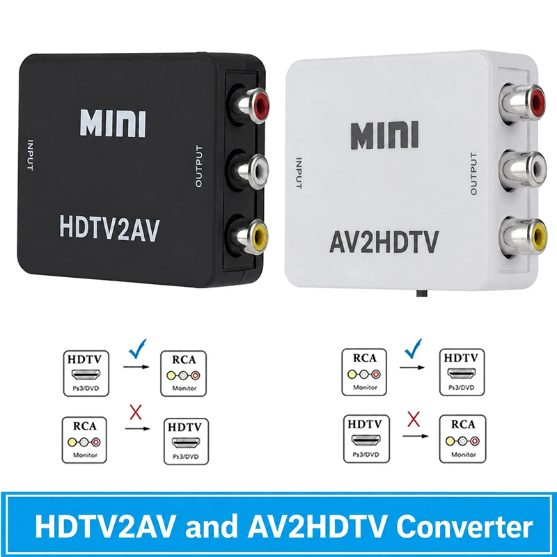 HD 1080P HDTV to RCA AV Converter Mini AV to HDTV RCA Composite CVBS Video Audio Adapter For PS2/3 VCR DVD to TV With USB Cable