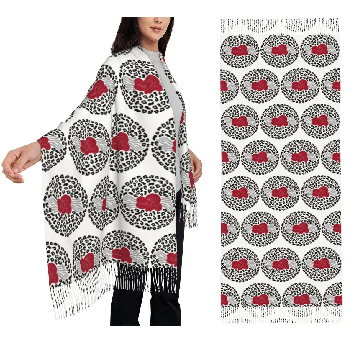 

Шарф с леопардовым принтом дикой розы, шарфы с кисточками, женские мягкие теплые шали и накидки, длинная осенне-зимняя шаль