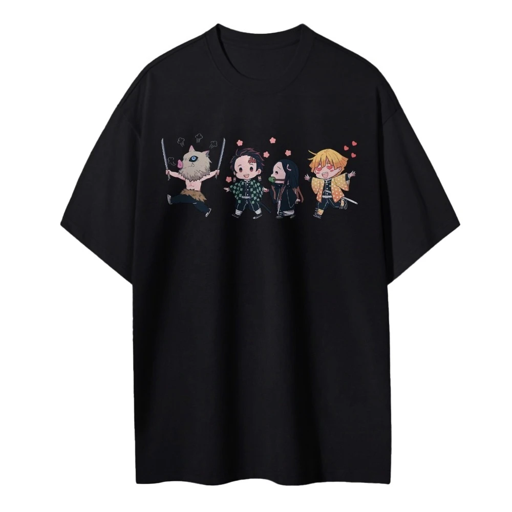 Anime T-shirt Double Sided Print  Panel Oversized Tee Men Women Casual Streetwear Summer Short Sleeve T Shirt Popular Top