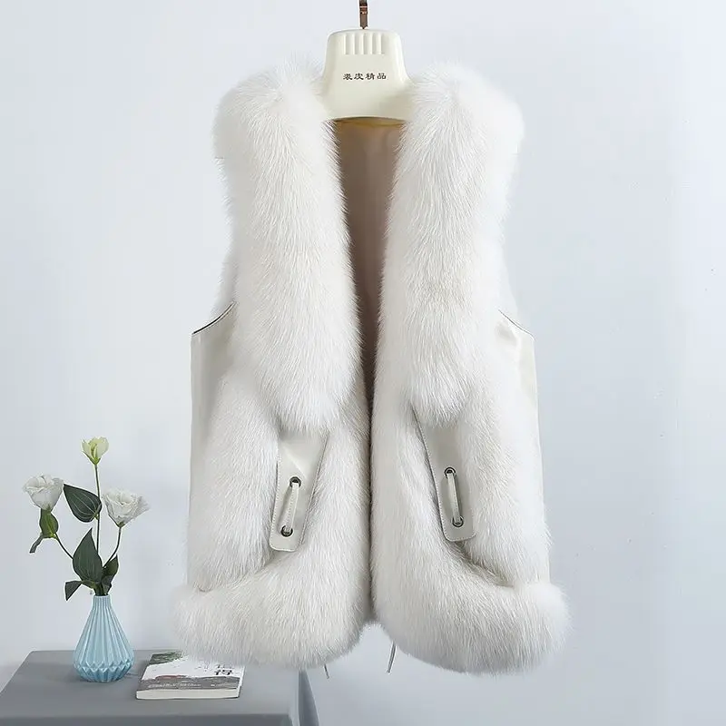 

Pure Fox Fur Vest Women's True Hair Tank Top 2023 Winter Korean Edition Simple and Versatile Imported Full Fur Coat