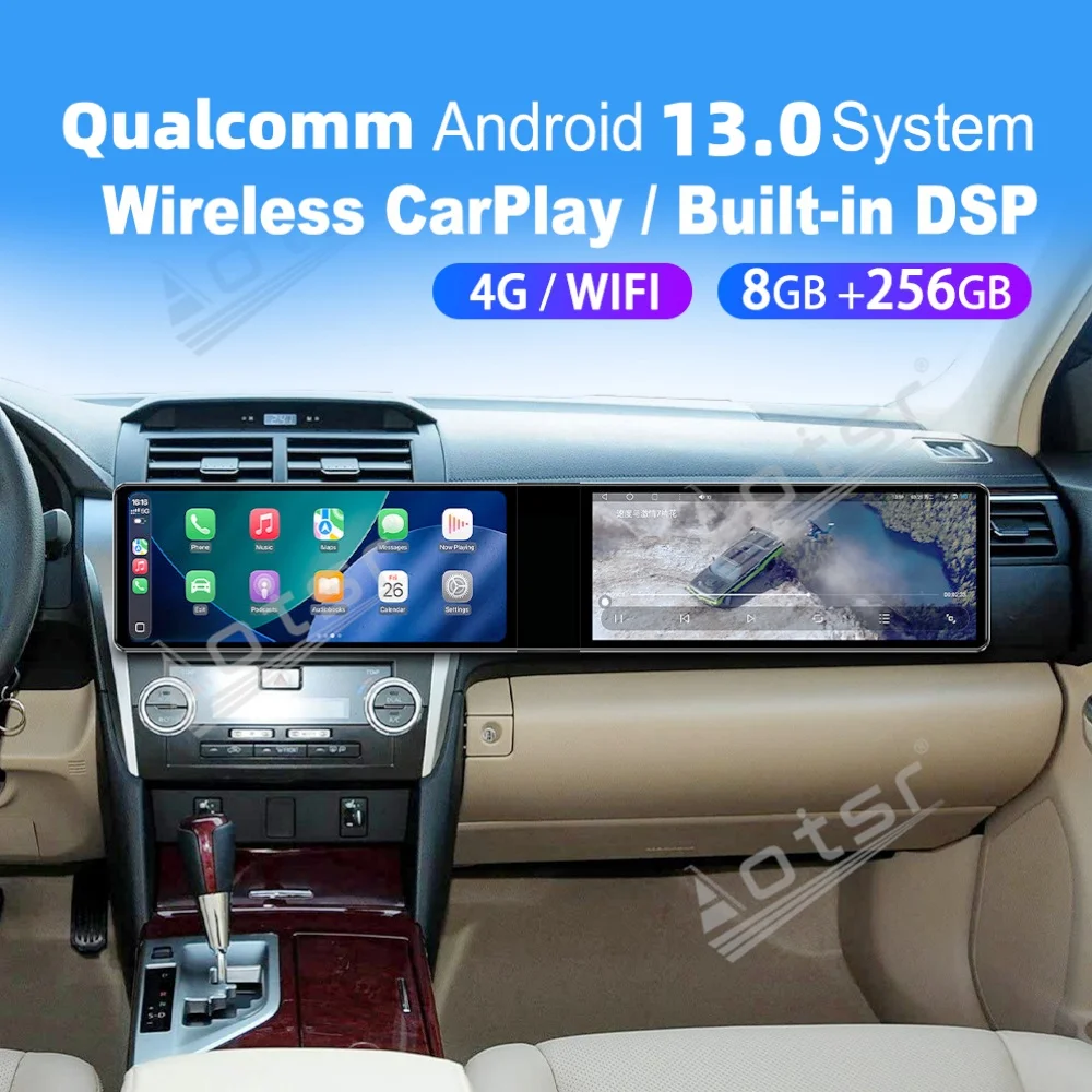 

Двойной 12,3-дюймовый экран Qualcomm Carplay Android, автомобильная мультимедийная система для Toyota Camry 2012-2015, GPS-навигация, автомобильное радио, головное устройство