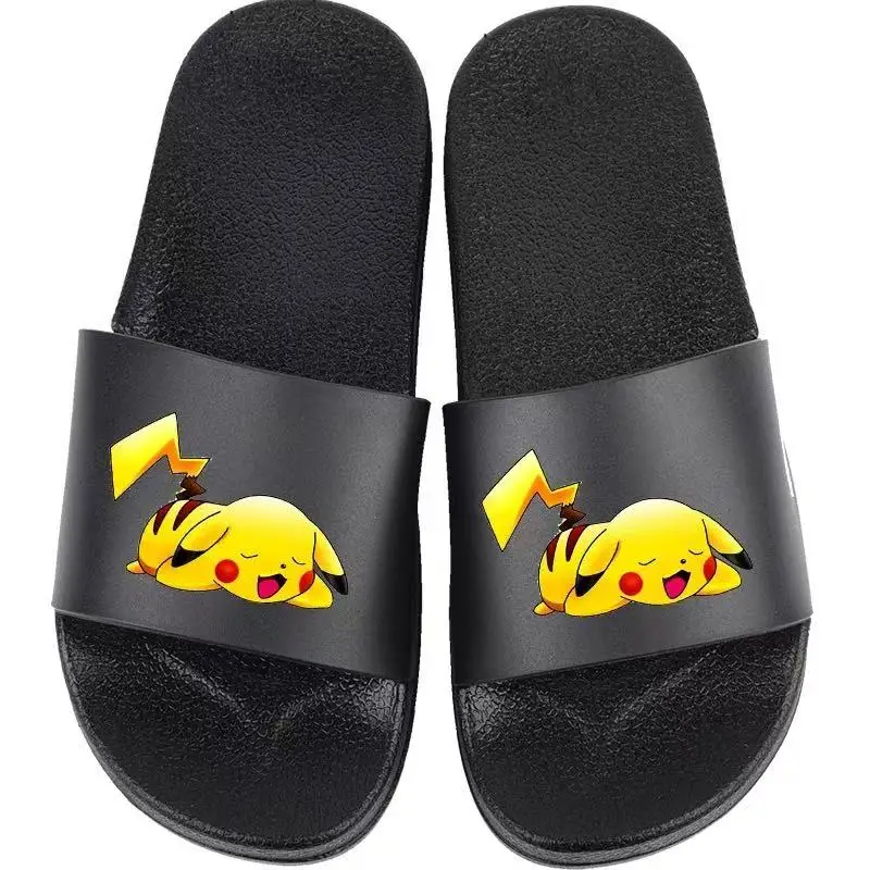 

drop shipping r‌eal pictures new summer comfortable yellow Pikachu cartoon plus big size women girls black white man slippers