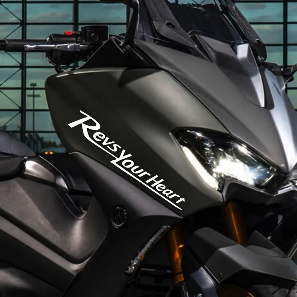 

2Pcs Motorcycle Sticker Revs Your Heart Waterproof Body Decor Decals For Yamaha JOGI125 TMAX NMAX XAMX SMAX SCOOPY PCX Universal
