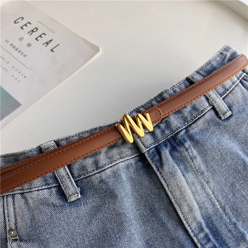 

Fashion Women thin Belt Gold Solid Buckle skinny belts high quality Genuine Leather Waistband Women's Dress Jeans Skirts girdle