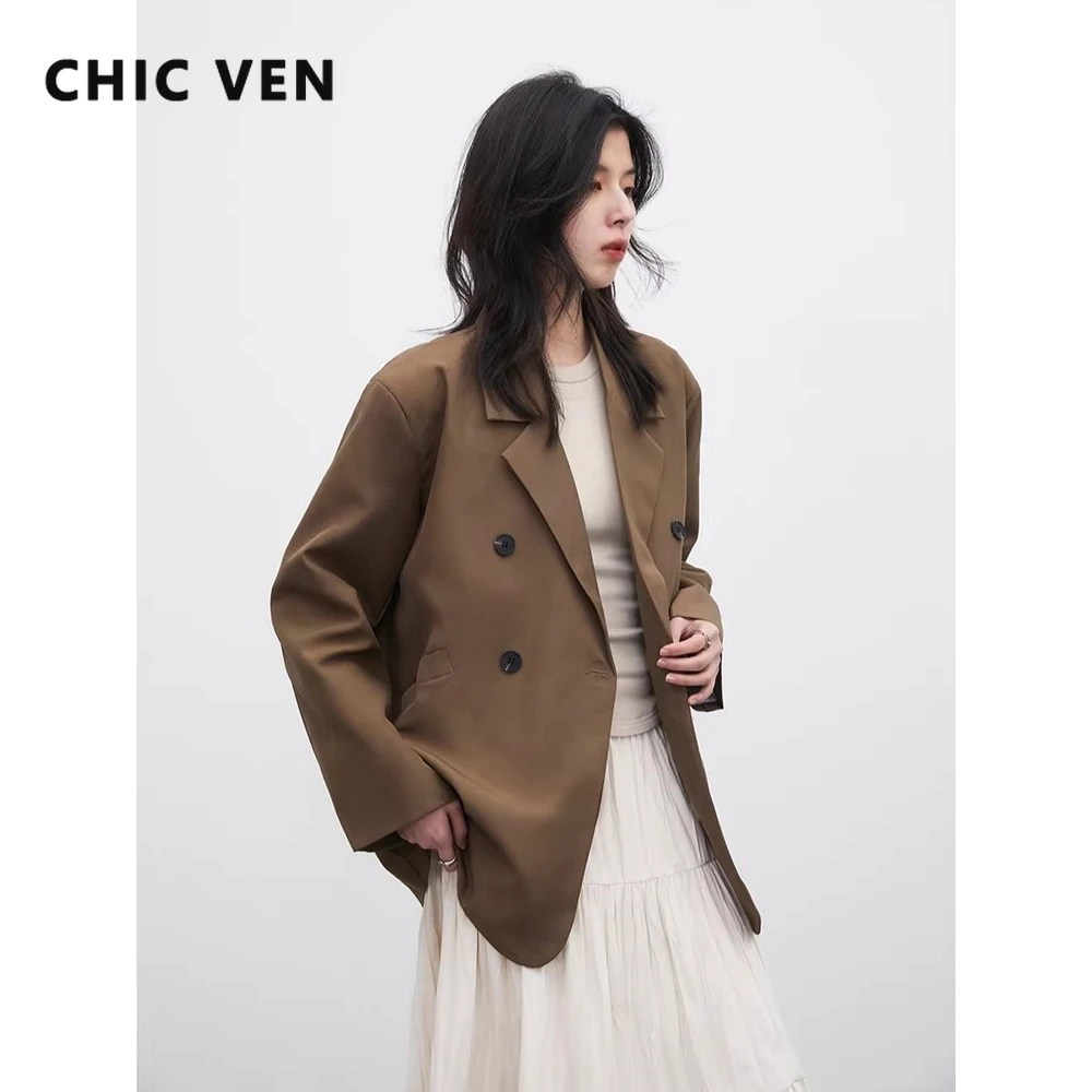 

Женский пиджак CHIC VEN: однотонный, свободный, повседневный, новый, двубортный, весна-осень 2026