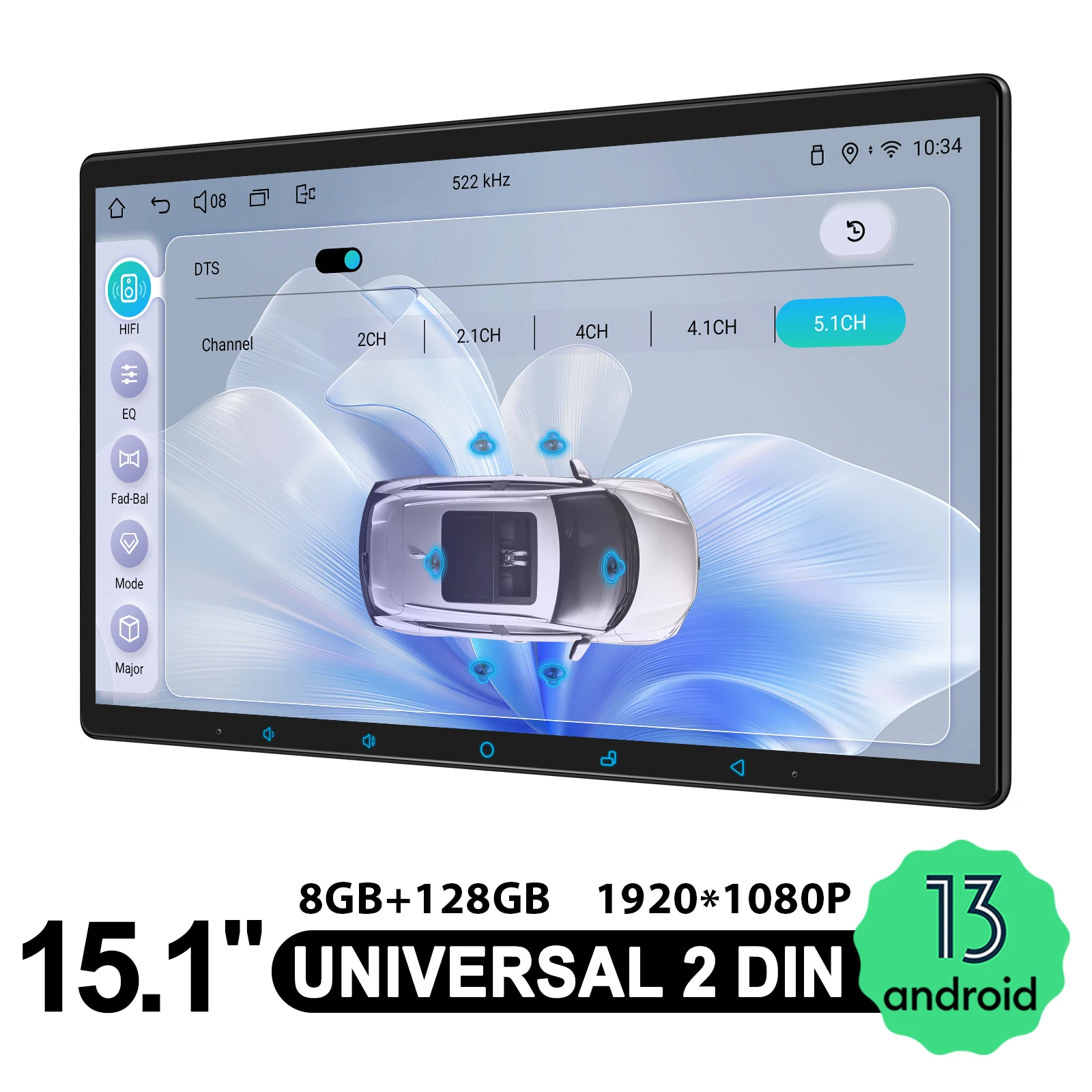 

Powerful 15.1"Big Sreen Android 13.0 Car Radio Stereo Multimedia MP5 Player Double 2 DIN Head Unit GPS Navigator Steering Wheel