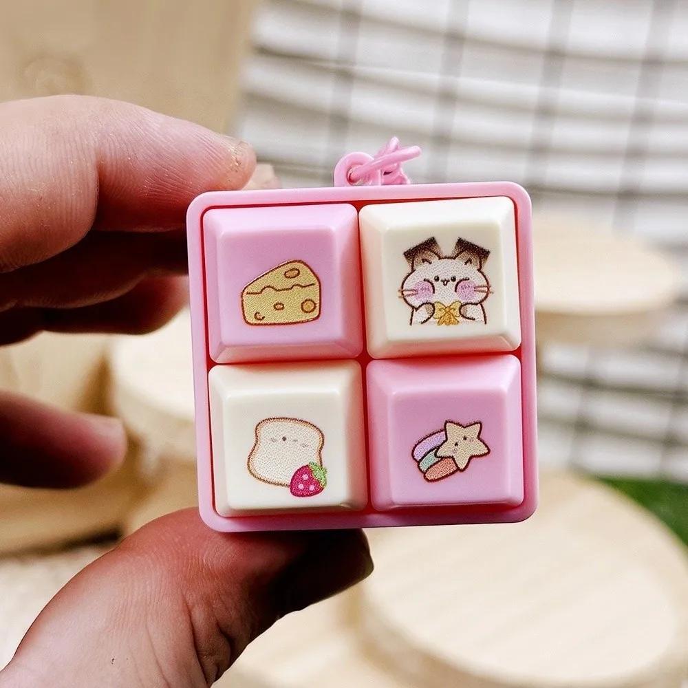 New Cartoon Fidget Keychain DIY Keyboard Keys Button Squeeze Music Keychain Pass The Time Relief Stress Clicker