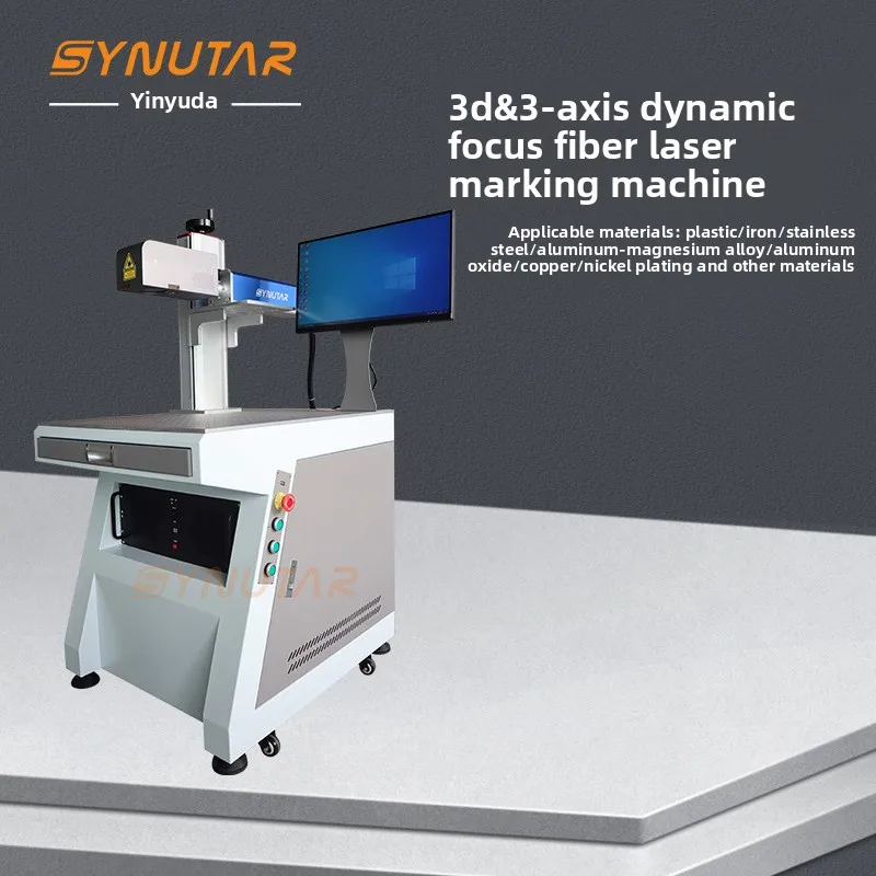 Nuova macchina per marcatura laser a fibra con messa a fuoco dinamica a 3 assi adatta per la linea di assemblaggio targhetta incisione laser a getto d'inchiostro in fibra volante
