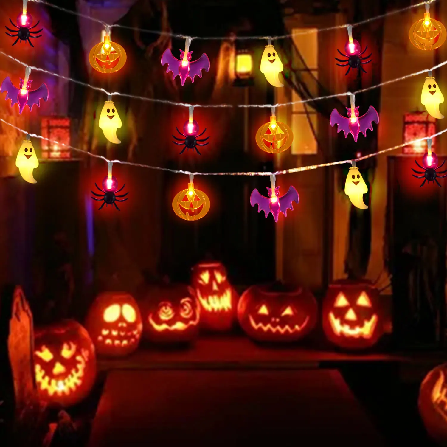 4.5M LED Halloween Spider Pumpkin Bat String Lights Battery Powered Ghost Light for Home Yard Bedroom Tree Holiday Party Decor