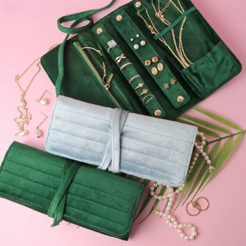 

Бархатный мешочек для украшений, сумка-органайзер для хранения ожерелий, серег, колец, рулонный мешочек для демонстрации ювелирных изделий