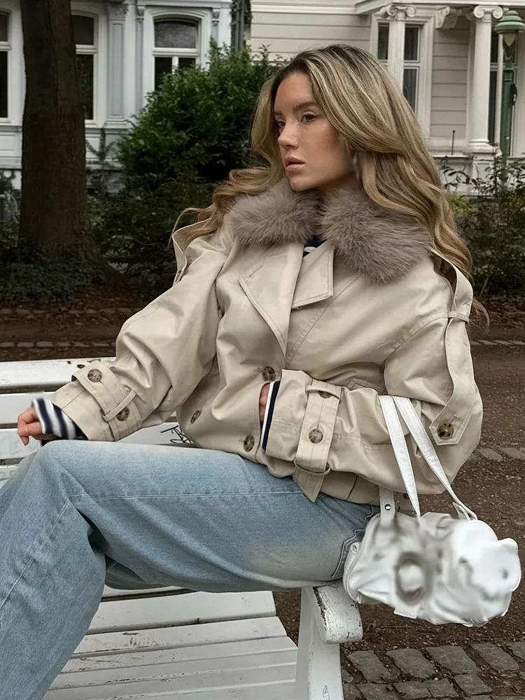 

HH Woman Elegant Streetwear Style Lapel Double-Breasted Pocket Decoration Short Coats Autumn Women Casual Loose Jackets