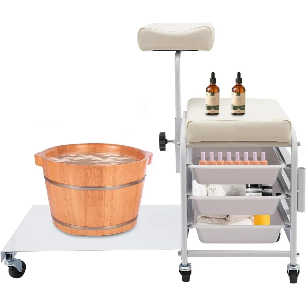 Pedicure Chair.3 Drawers Beauty Salon Nail Or Foot Bath Spa Portable Esthetician Trolley Cart For Foot Rest Pedicure Manicure Fu