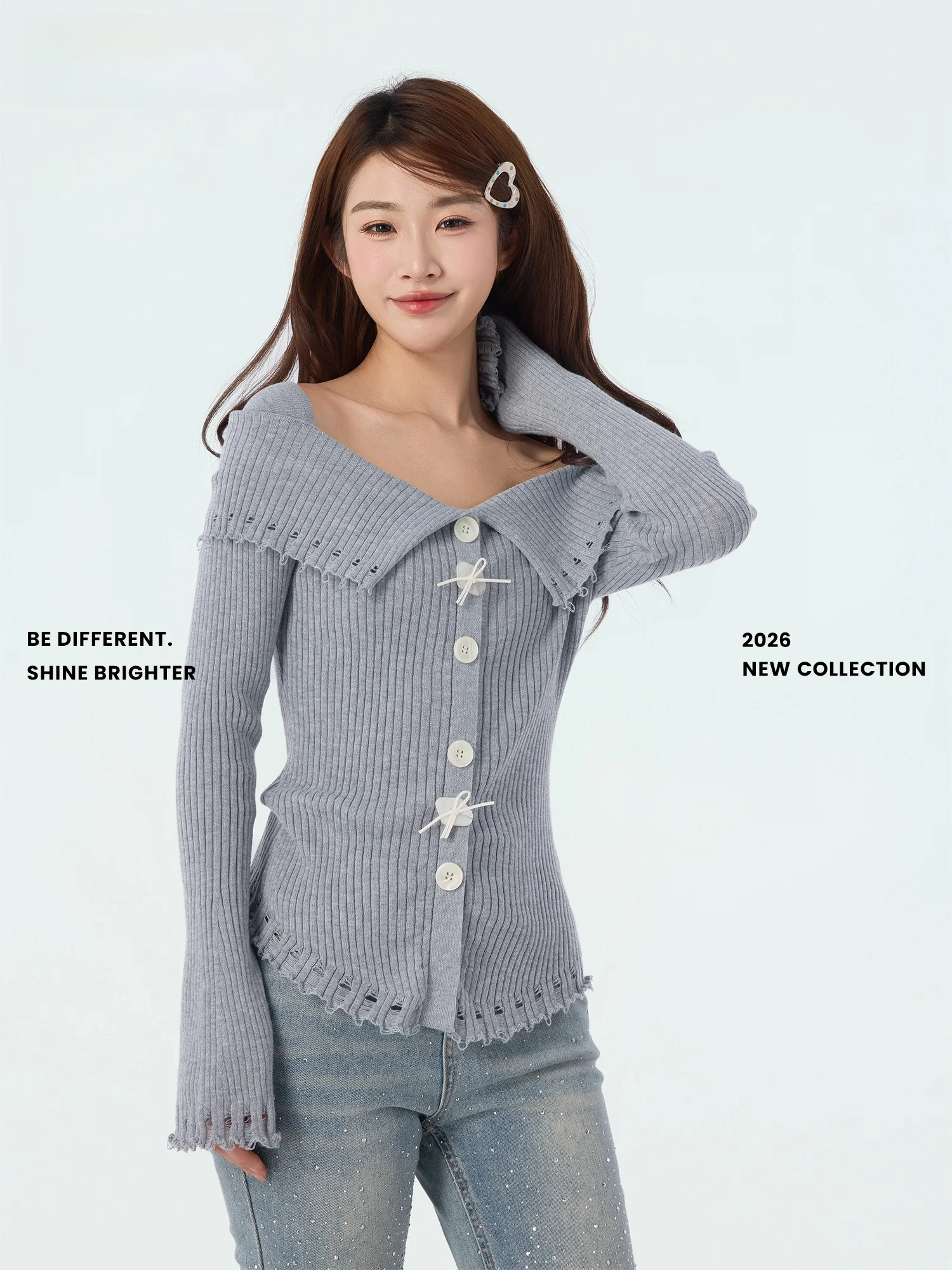 

Новый весенний вязаный свитер Didimax для женщин с пуговицами, отложным воротником на одно плечо, длинными рукавами, из полиэфирного волокна, повседневный.