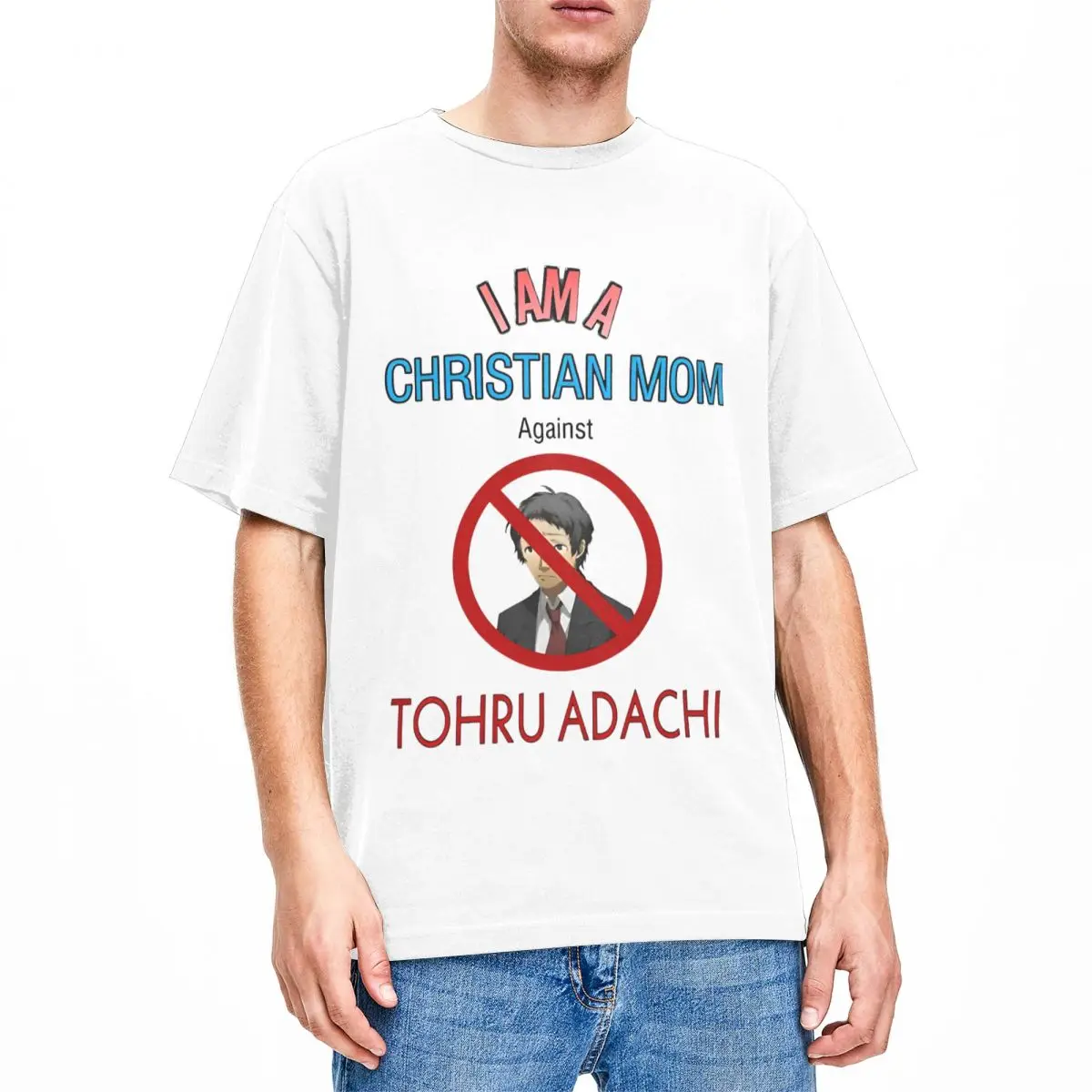 Haikyuu T-Shirt Christian Moms Against Tohru Adachi 100% Cotton T-Shirts Persona 4 Anime Tshirt for Men Short Sleeve Top Tees