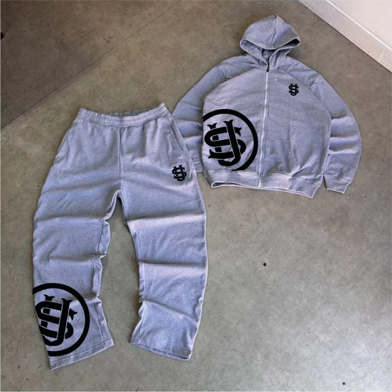 

Gothic retro simple money logo letter creative design casual trendy couple set Y2K Gothic Harajuku punk street loose jacket