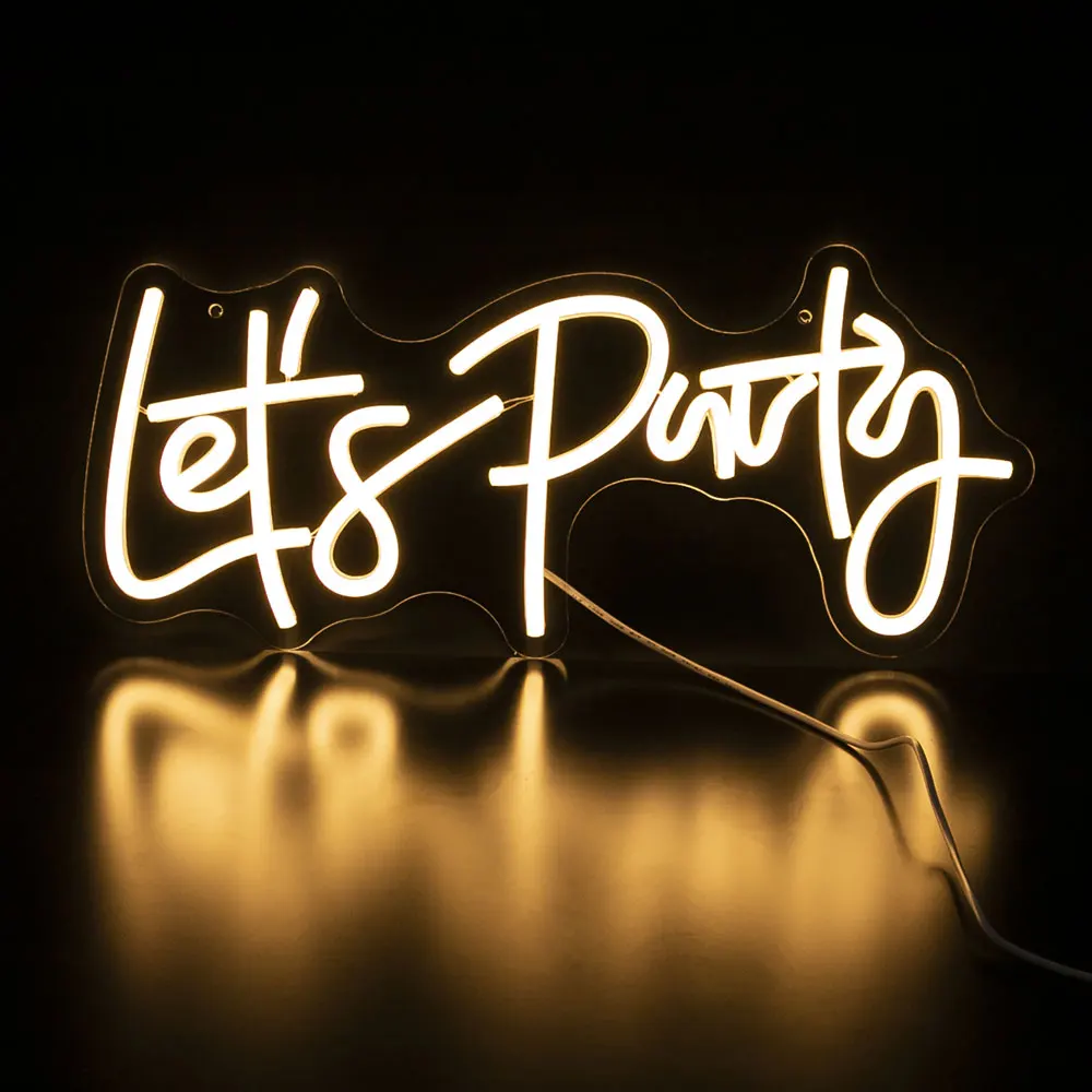 Let's Party Neon Sign USB Acrylic Let's Party Lights for Birthday Baby Bridal Shower Wedding Anniversary Party Backdrop Decor