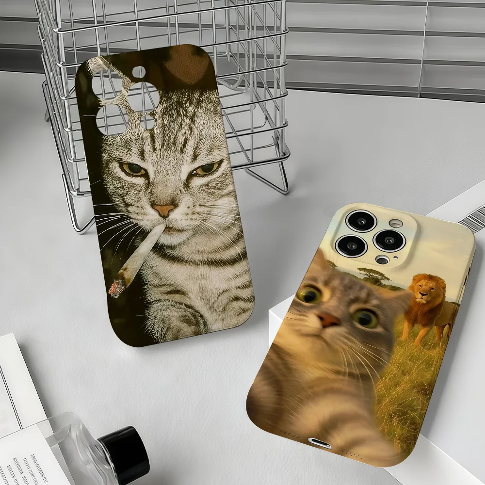 

Funny Cute Cat Phone Case For IPhone 17 16 15 14 13 12 11 Plus Pro Max Mini Precise Hole Matching Film Covers