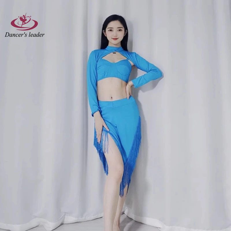 

Belly Dance Practice Suit, Tassel Skirt, Camisole Practice Suit, Long Sleeved Short Skirt, Oversized Opening Performance Costume