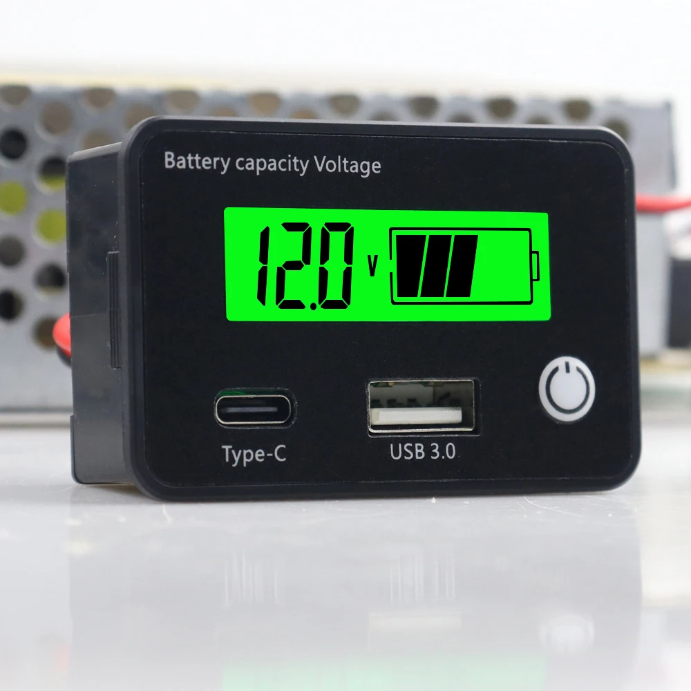 Tensão Capacidade Nível Indicador Tester Medidor Voltímetro Usb Tipo-c Car Charger 12v 24v Li-ion Chumbo-ácido Lifepo4 Bateria Qc3.0