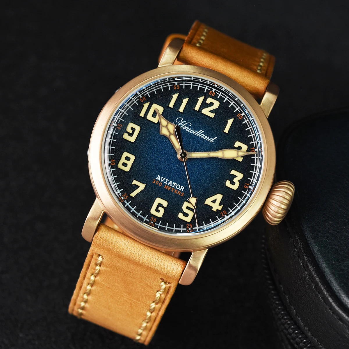 Hruodland Bronze Automatic Gradient Pilot Men Watches Sapphire Glass 300M Waterproof PT5000/SW200 Mechanical Brown Flieger Watch