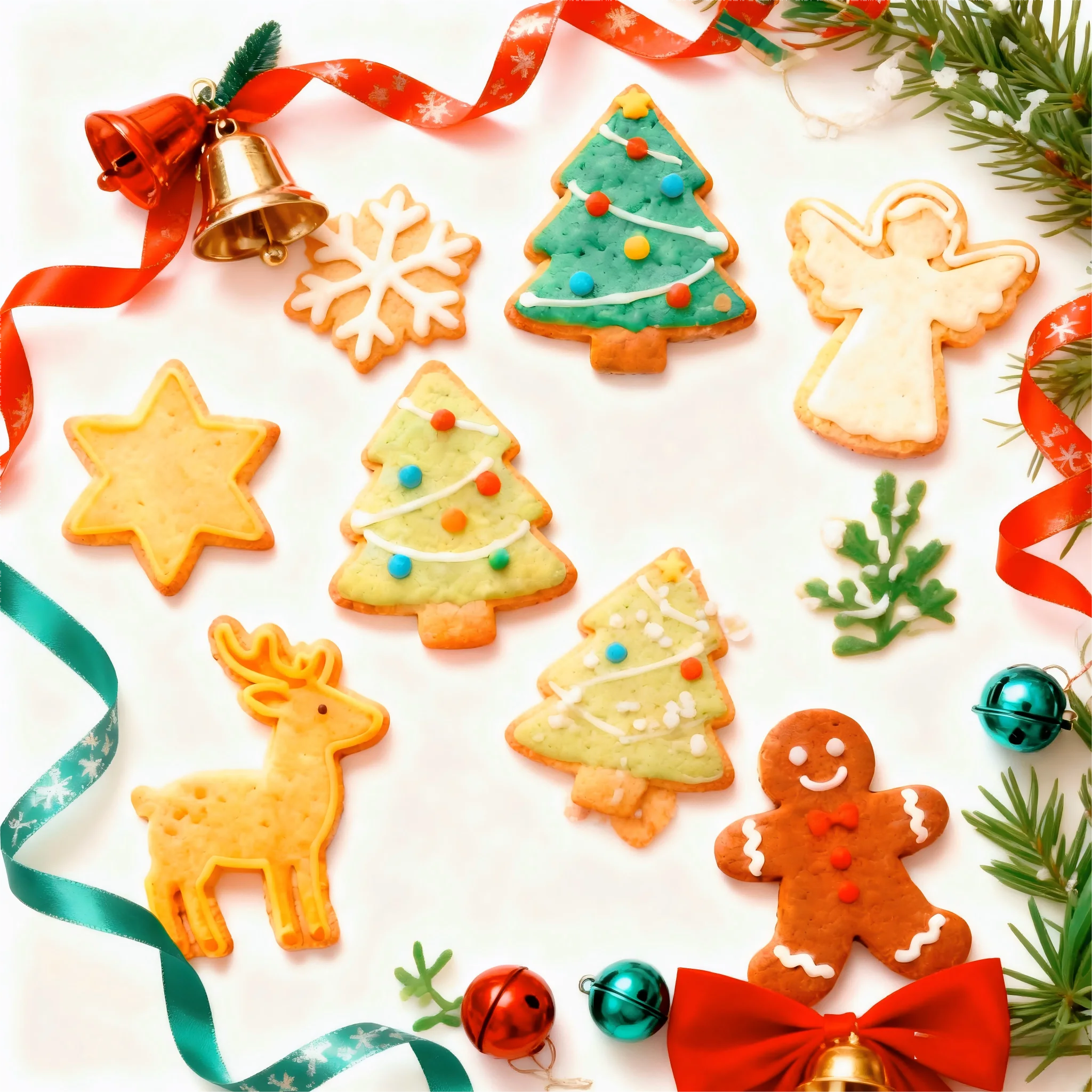 6PCS Christmas Cookie Cutters Set Soft PVC Edge Gingerbread Elk Snowflake Star Bell Tree for Baking Decor DIY Holiday Gift