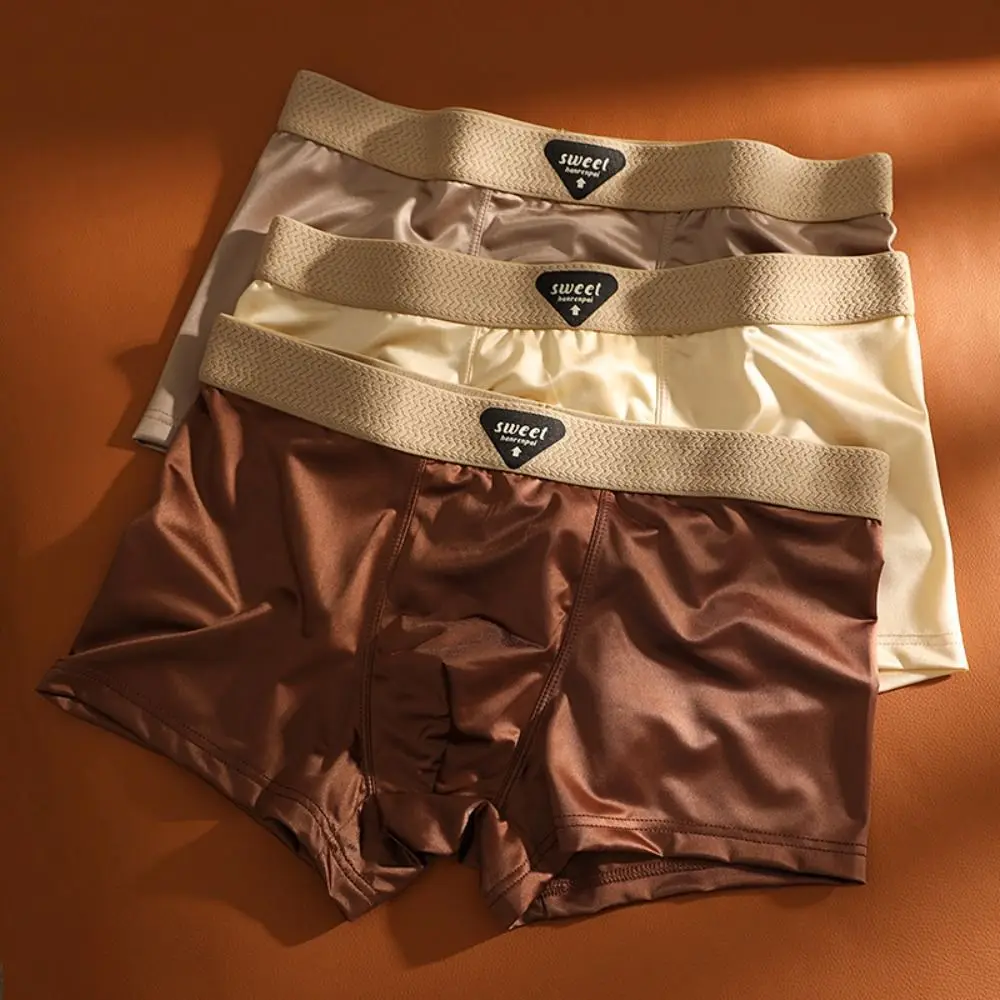 

4PCS Fashion Thin Satin Silk Boxer Briefs Mid Waist Seamless Ice Silk Boxers Underpants Lingerie Underwear for Men Gifts