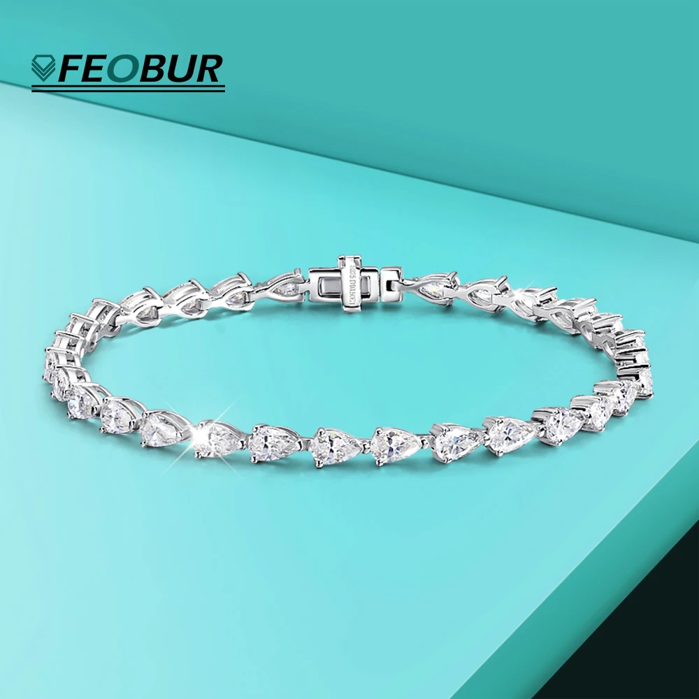 3*5mm Pear Cut Moissanite Tennis Bracelets for Women 925 Sterling Silver Plated 18k Waterdrop Shape Diamond Bracelet Jewelry GRA