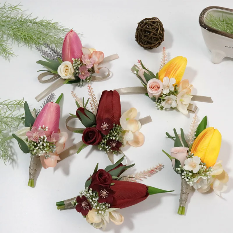 Wit Boutonniere Bruiloft Accessoires Handgemaakte Bruid Bloemen Bruidsmeisje Broche Pinnen Corsage Bruiloft