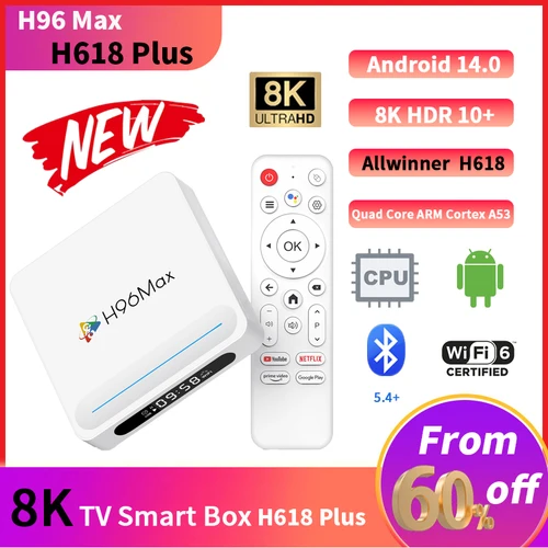 H313 actualizado Smart TV Box H96 MAX H618 PLUS 4GB 128GB Android 14 Wifi6 BT 5,4 Quad Core 8K asistente de voz reproductor multimedia TV Box