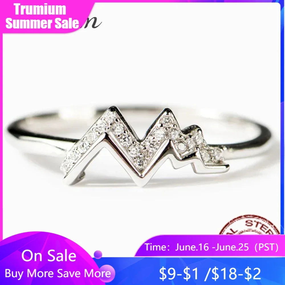 

Trumium Real 925 Sterling Silver Fashion Personality Mountain Rings for Women CZ Wave Heartbeat Anniversary Gift Fine Jewelry