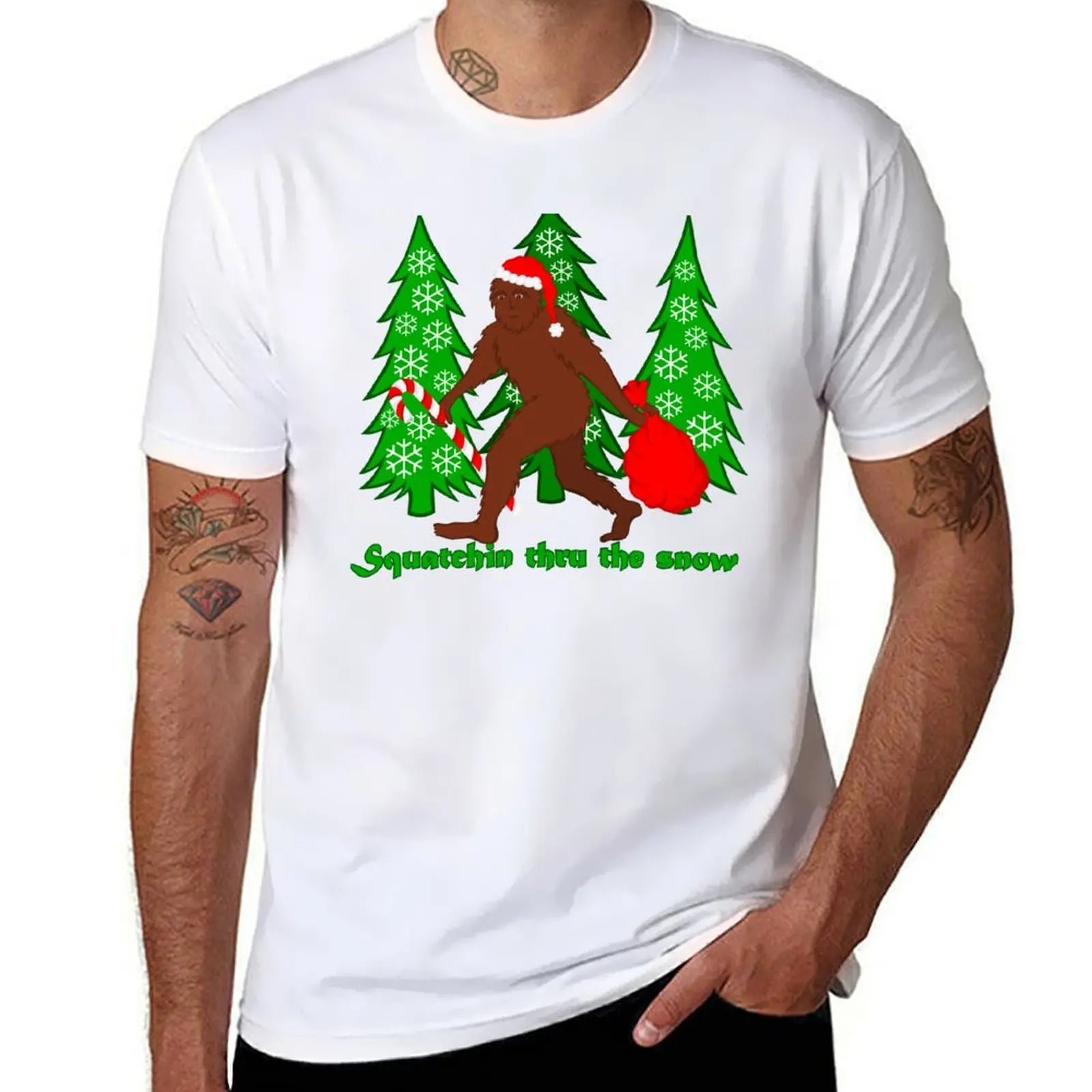 

Squatchin Thru The Snow Funny Christmas Bigfoot T-Shirt t shirt custom print t shirts for man pack cotton T-Shirt