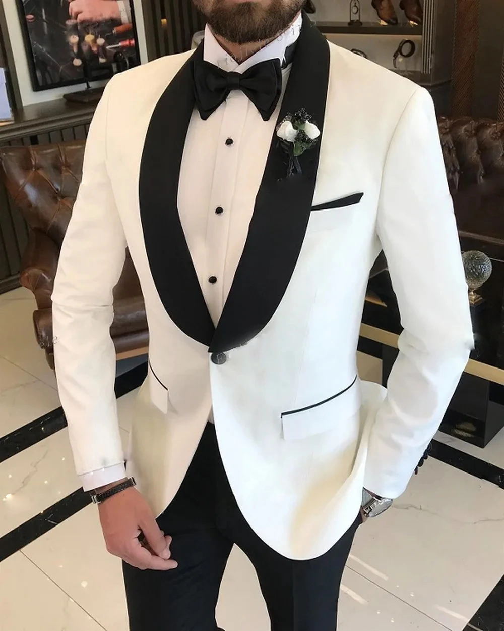 

Men Suit Tuxedo Slim Fit Suit Wedding Splicing Lapel Formal Groom Groomsman Business Party Dress Tuxedo 2 Pieces Jacket Pants