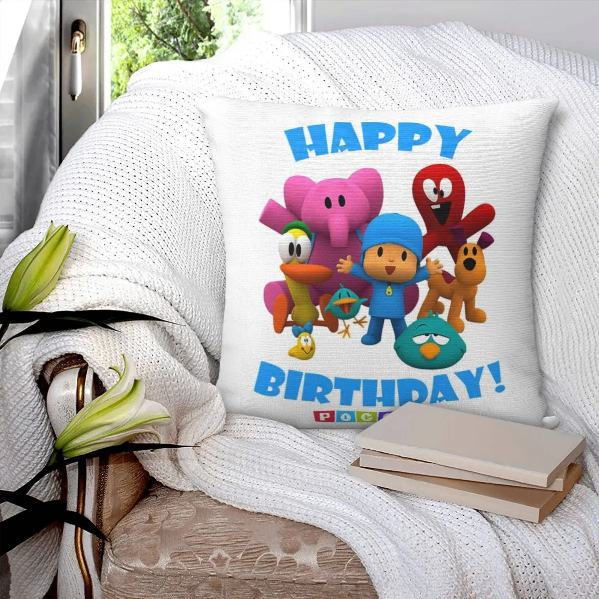 Happy Birthday Boy-Girl-Pocoyo! Square Pillowcase Pillow Cover Polyester Cushion Decor Comfort Throw Pillow for Home Living Room